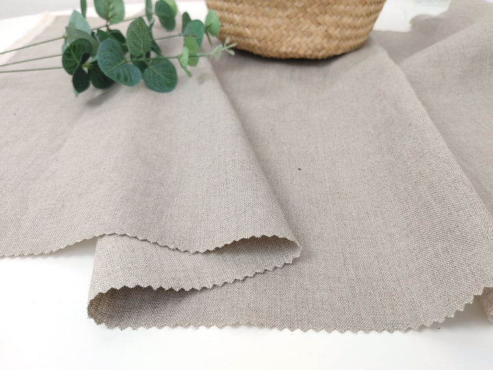 100% Linen Natural Color Fabric with Silver Foil Print 3492