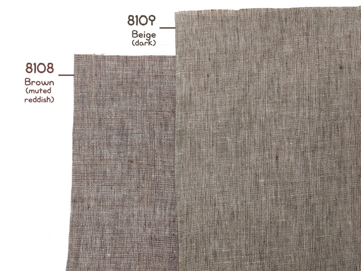 100% Linen Fabric – Subtle Glen Plaid in Beige, Pre-Washed for Softness