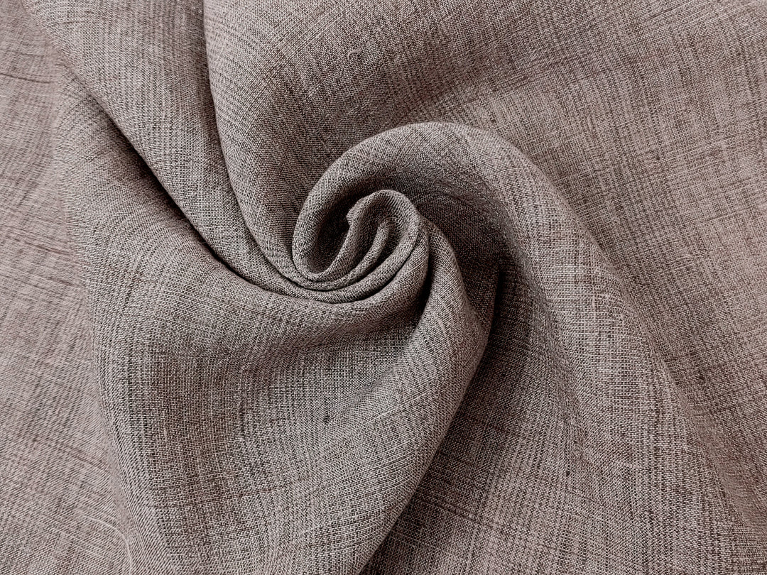 100% Linen Fabric – Subtle Glen Plaid in Beige, Pre-Washed for Softness