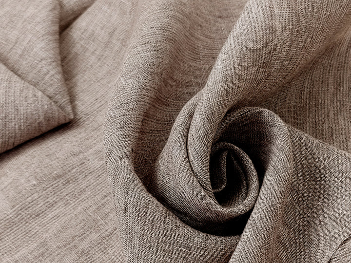 100% Linen Fabric – Subtle Glen Plaid in Beige, Pre-Washed for Softness