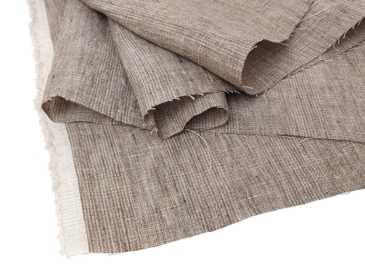 100% Linen Fabric – Subtle Glen Plaid in Beige, Pre-Washed for Softness