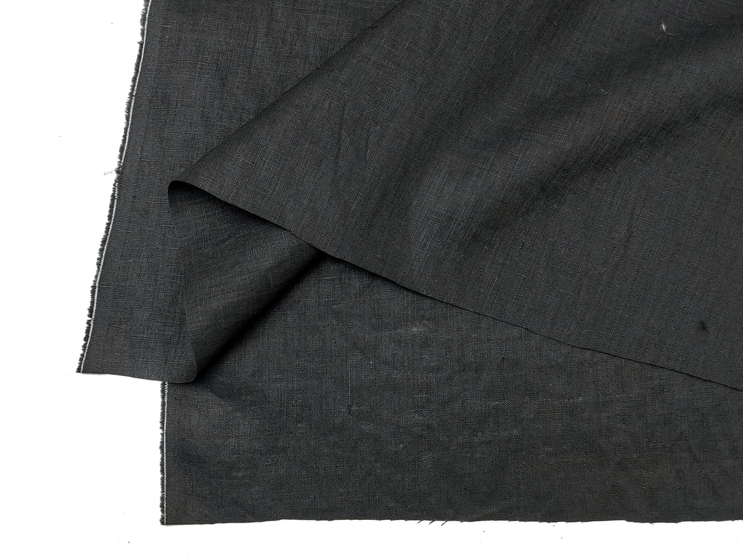 Black 100% Linen Fabric – Lightweight, Pre-Washed, Subtle Stripe Variation