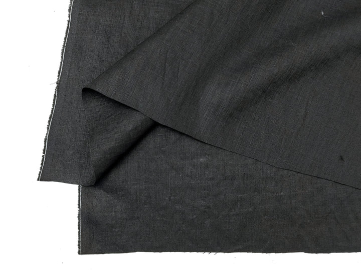 Black 100% Linen Fabric – Lightweight, Pre-Washed, Subtle Stripe Variation