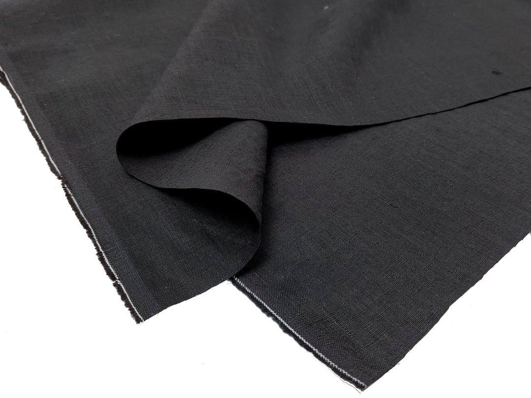 Black 100% Linen Fabric – Lightweight, Pre-Washed, Subtle Stripe Variation