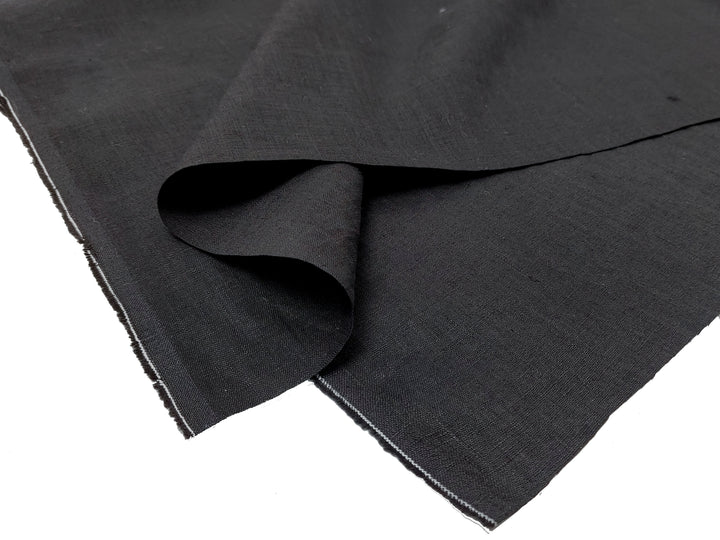 Black 100% Linen Fabric – Lightweight, Pre-Washed, Subtle Stripe Variation