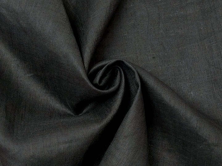 Black 100% Linen Fabric – Lightweight, Pre-Washed, Subtle Stripe Variation