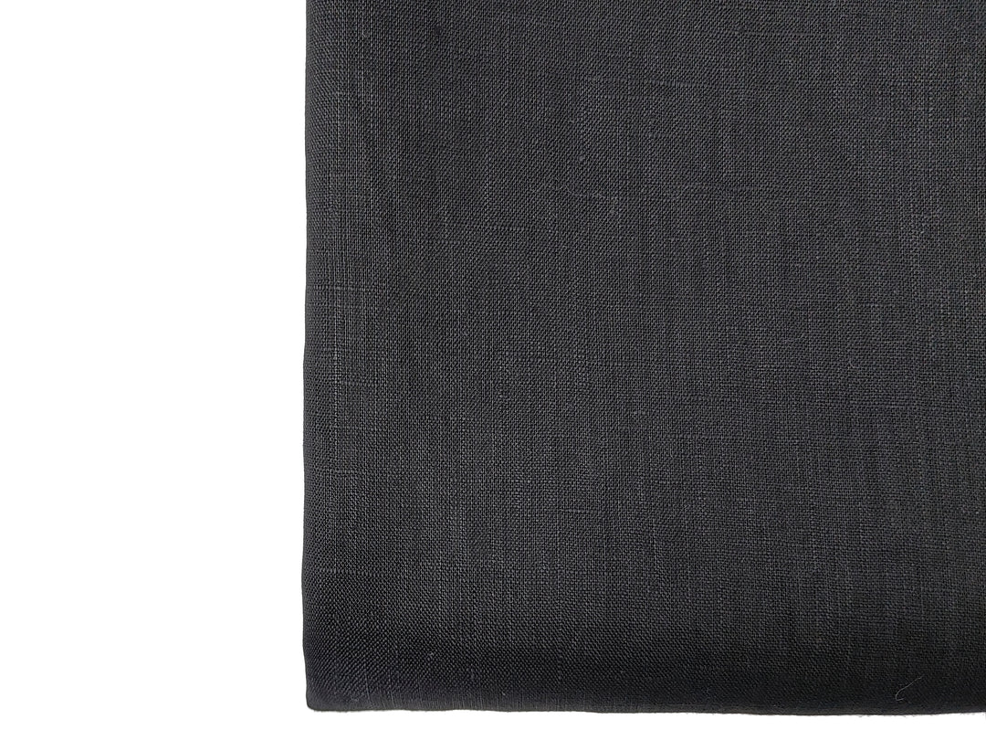 Black 100% Linen Fabric – Lightweight, Pre-Washed, Subtle Stripe Variation
