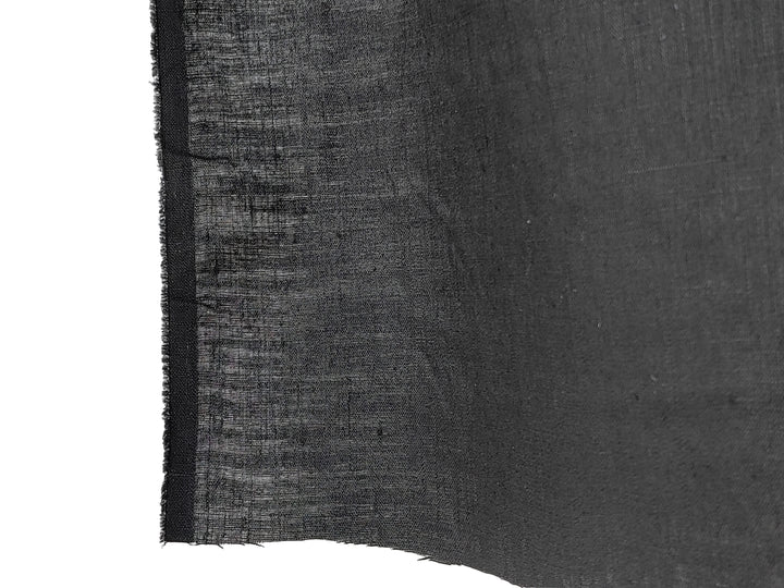 Black 100% Linen Fabric – Lightweight, Pre-Washed, Subtle Stripe Variation