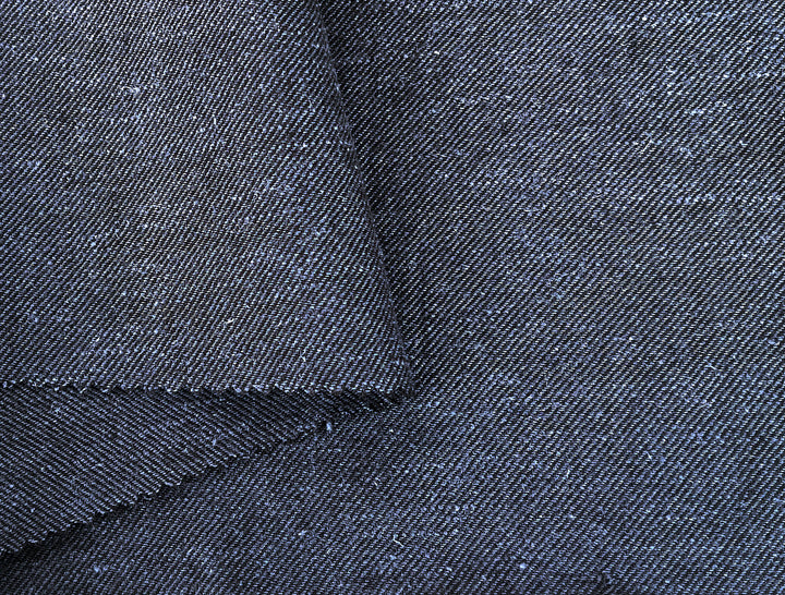 Grey Yarn-Dyed Twill Chambray Fabric – Linen Ramie Cotton Blend, Medium Weight 7864