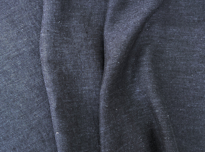 Grey Yarn-Dyed Twill Chambray Fabric – Linen Ramie Cotton Blend, Medium Weight 7864