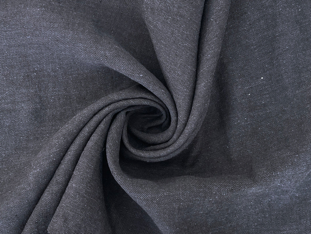 Grey Yarn-Dyed Twill Chambray Fabric – Linen Ramie Cotton Blend, Medium Weight 7864