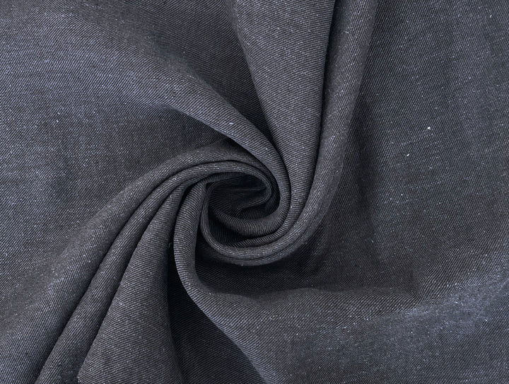 Grey Yarn-Dyed Twill Chambray Fabric – Linen Ramie Cotton Blend, Medium Weight 7864