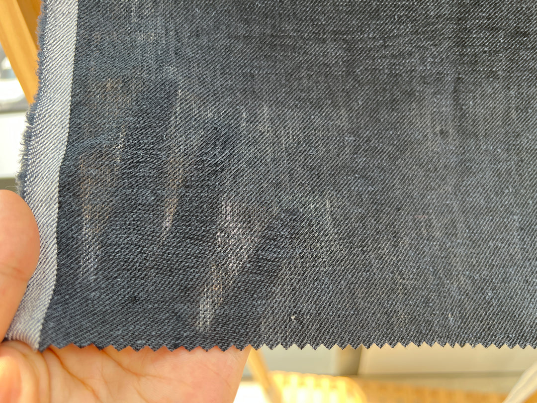 Grey Yarn-Dyed Twill Chambray Fabric – Linen Ramie Cotton Blend, Medium Weight 7864