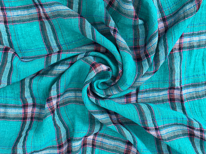Classic Tartan Plaid Linen Blend Fabric – Red & Teal Options 7991 7992