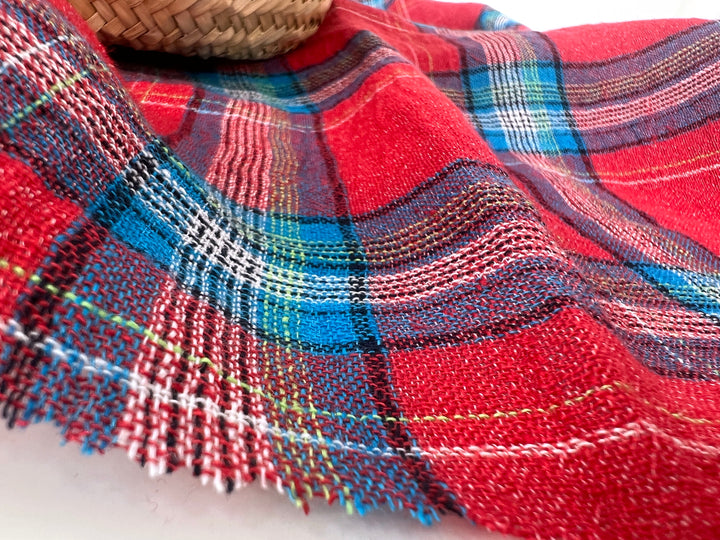 Classic Tartan Plaid Linen Blend Fabric – Red & Teal Options 7991 7992