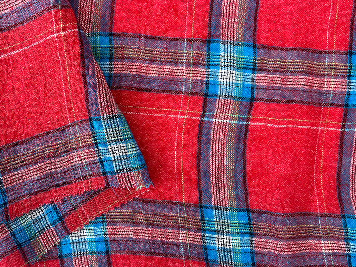 Classic Tartan Plaid Linen Blend Fabric – Red & Teal Options 7991 7992