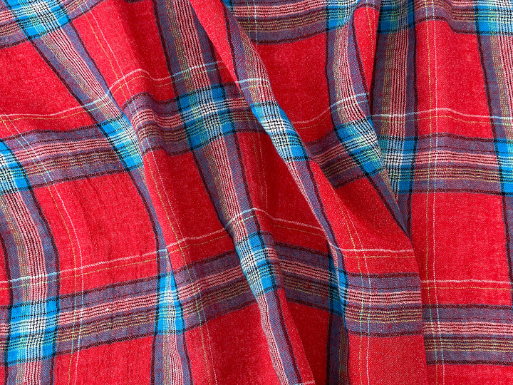 Classic Tartan Plaid Linen Blend Fabric – Red & Teal Options 7991 7992