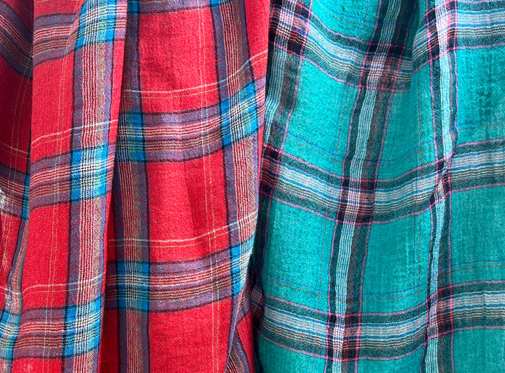 Classic Tartan Plaid Linen Blend Fabric – Red & Teal Options 7991 7992