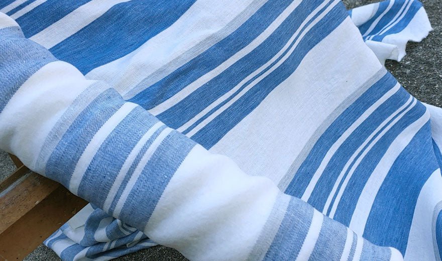 100% Linen Fabric Blue Dobby Stripe 6342 - The Linen Lab - Blue ST 6342