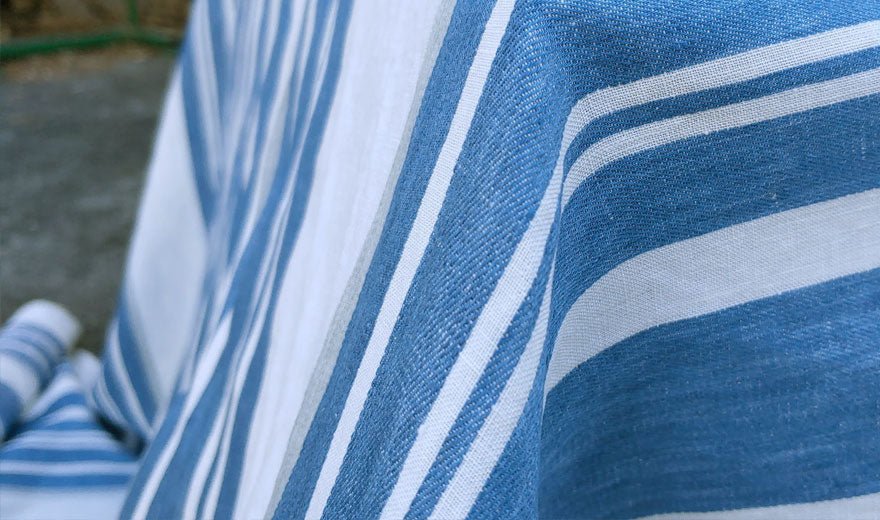 100% Linen Fabric Blue Dobby Stripe 6342 - The Linen Lab - Blue ST 6342