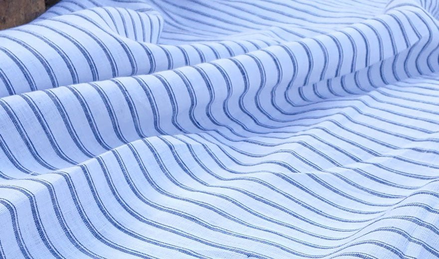 100% Linen Fabric Stripe Collections Light Weight (4708 6273 5997 4575 6258 6157) - The Linen Lab - Navy 5997