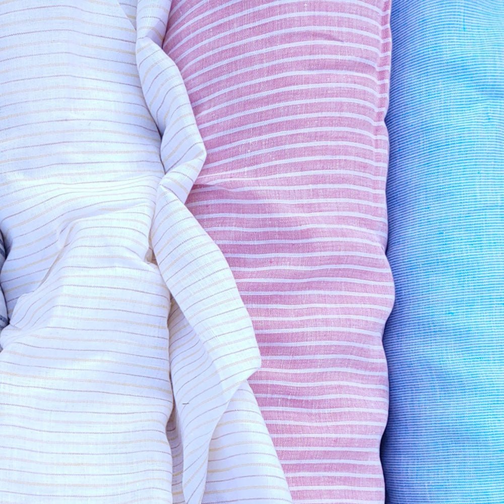 100% Linen Fabric Stripe Collections Light Weight (4708 6273 5997 4575 6258 6157) - The Linen Lab - Blue 4708