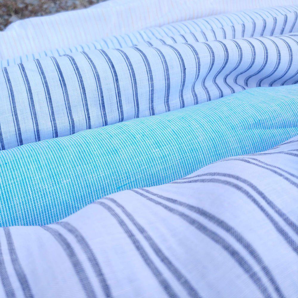 100% Linen Fabric Stripe Collections Light Weight (4708 6273 5997 4575 6258 6157) - The Linen Lab - Blue 4708