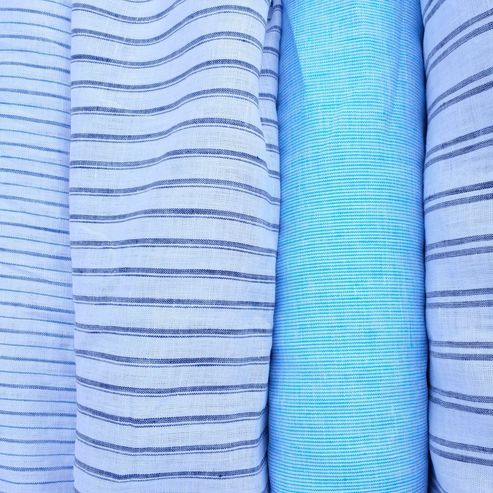100% Linen Fabric Stripe Collections Light Weight (4708 6273 5997 4575 6258 6157) - The Linen Lab - Blue 4708