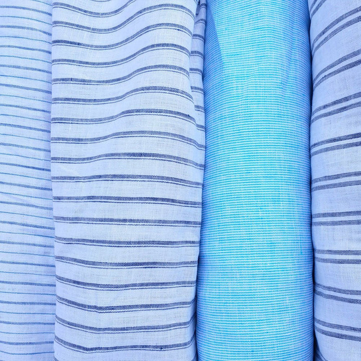 100% Linen Fabric Stripe Collections Light Weight (4708 6273 5997 4575 6258 6157) - The Linen Lab - Blue 4708