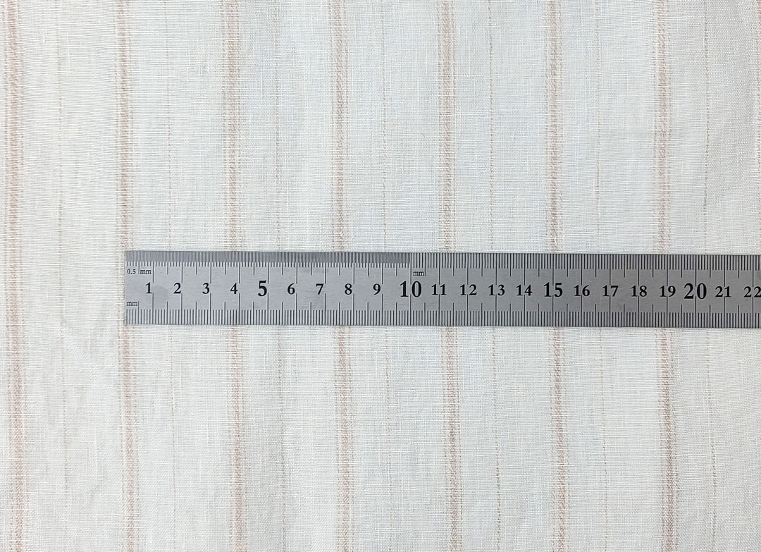 100% Linen Fabric with Subtle Beige Stripes, Medium Weight 7854 - The Linen Lab - Ivory