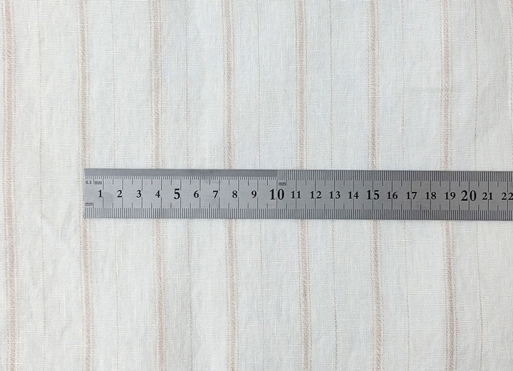 100% Linen Fabric with Subtle Beige Stripes, Medium Weight 7854 - The Linen Lab - Ivory