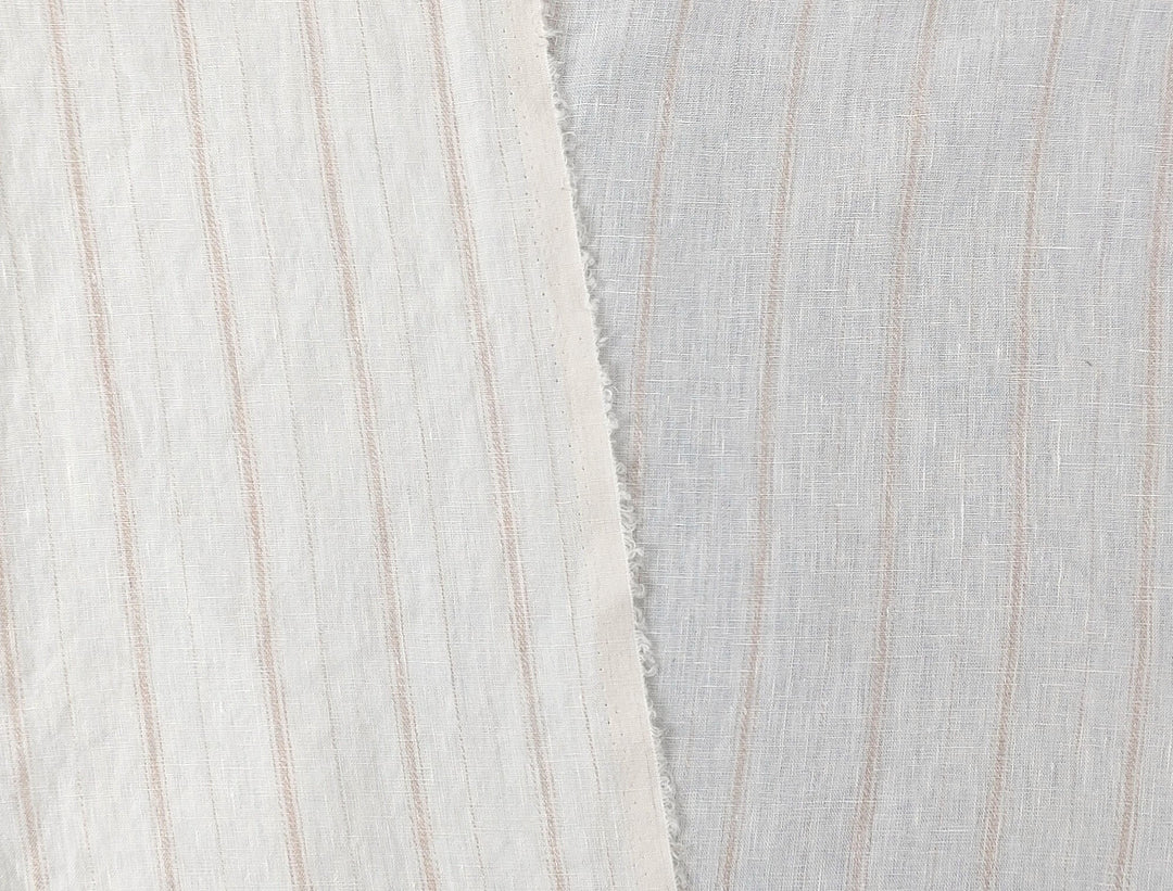100% Linen Fabric with Subtle Beige Stripes, Medium Weight 7854 - The Linen Lab - Ivory