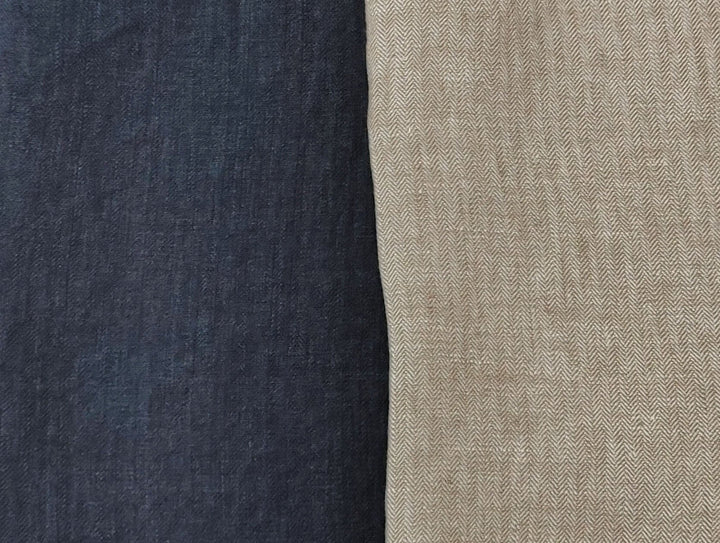 100% Linen Small Herringbone Twill Fabric HBT Chambray 7309 7605 - The Linen Lab - Beige