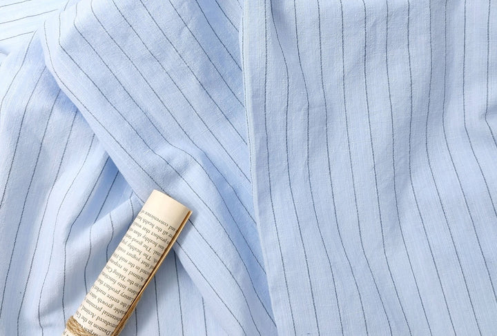 Airy Stripes: Linen with High-Twisted Cotton Lightweight Stripe Fabric 6109 6110 6111 6049 - The Linen Lab - Blue