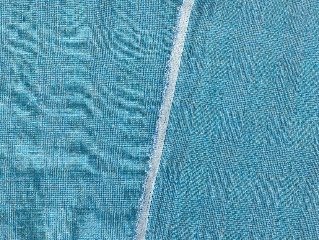 Blue and Green Symphony: A Melange Fusion of Linen and Polyester in Glen Plaid 7788 7789 - The Linen Lab - Blue