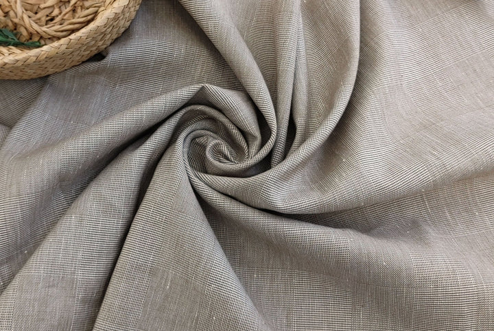 EaseBlend Beige Linen Stretch Fabric: Subtle Checkered Harmony 7295 - The Linen Lab - Beige