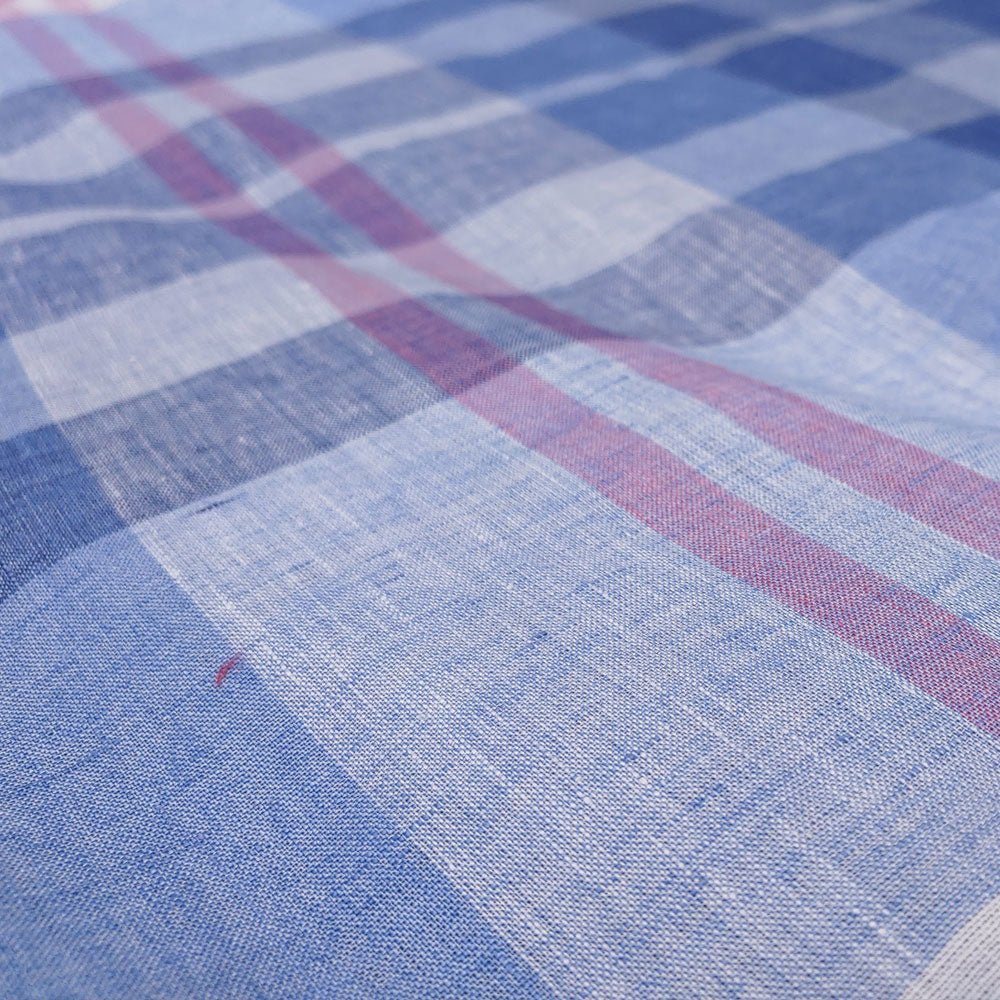 Linen Blue Big Check Fabric (4849) - The Linen Lab - Blue