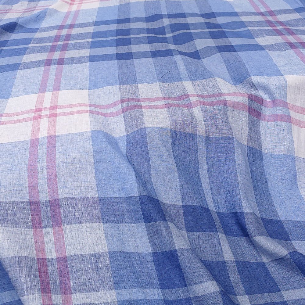 Linen Blue Big Check Fabric (4849) - The Linen Lab - Blue