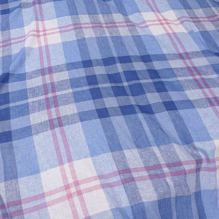 Linen Blue Big Check Fabric (4849) - The Linen Lab - Blue