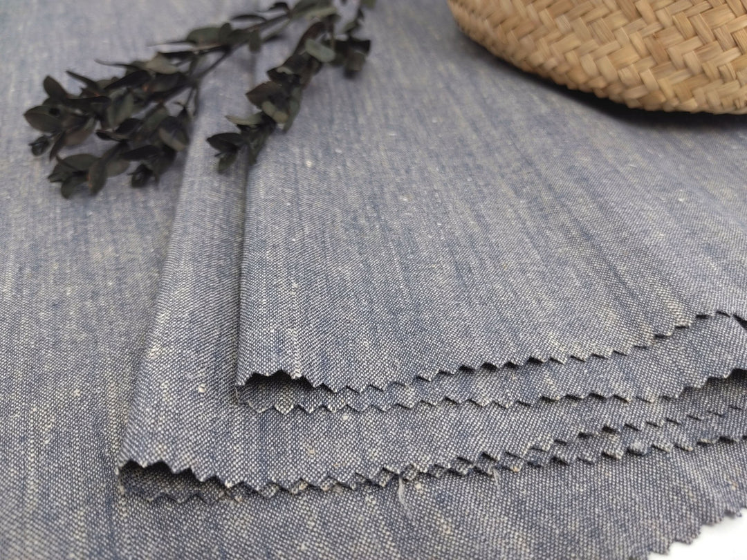 Linen Rayon Stretch Fabric in Dark Blue Chambray 366 - The Linen Lab - Blue(Dark)