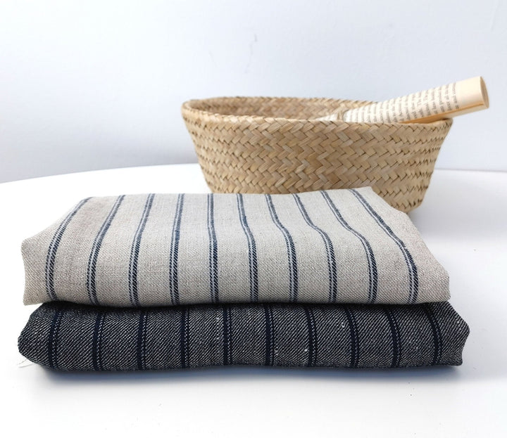 Linen Rayon Twill Stripe Fabric 6324 6325 - The Linen Lab - Natural