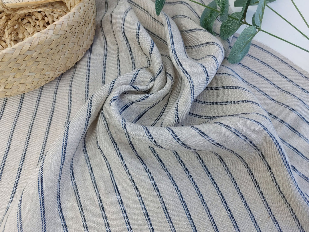 Linen Rayon Twill Stripe Fabric 6324 6325 - The Linen Lab - Navy