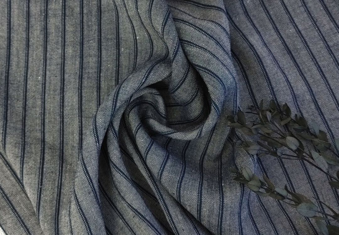Linen Rayon Twill Stripe Fabric 6324 6325 - The Linen Lab - Navy