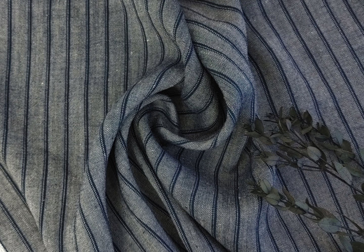 Linen Rayon Twill Stripe Fabric 6324 6325 - The Linen Lab - Navy