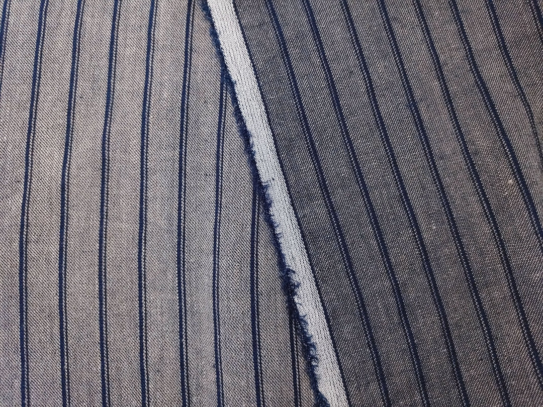 Linen Rayon Twill Stripe Fabric 6324 6325 - The Linen Lab - Navy