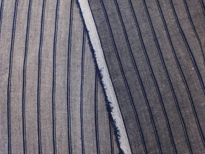 Linen Rayon Twill Stripe Fabric 6324 6325 - The Linen Lab - Navy