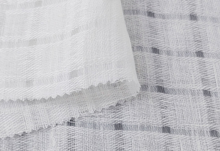 White Linen Blend Sheer Fabric with Checkered Weave 2427 - The Linen Lab - White
