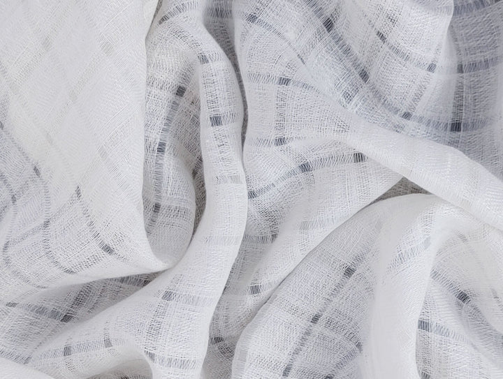 White Linen Blend Sheer Fabric with Checkered Weave 2427 - The Linen Lab - White