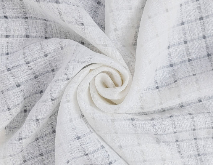 White Linen Blend Sheer Fabric with Checkered Weave 2427 - The Linen Lab - White